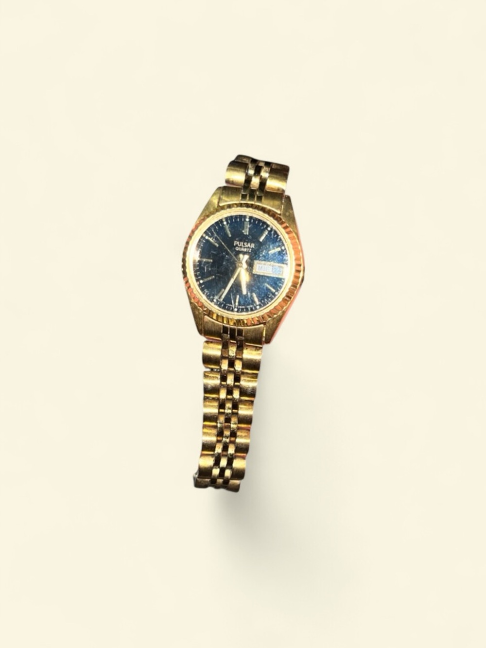 Pulsar Gold Tone Watch with Blue Dial and Bracelet